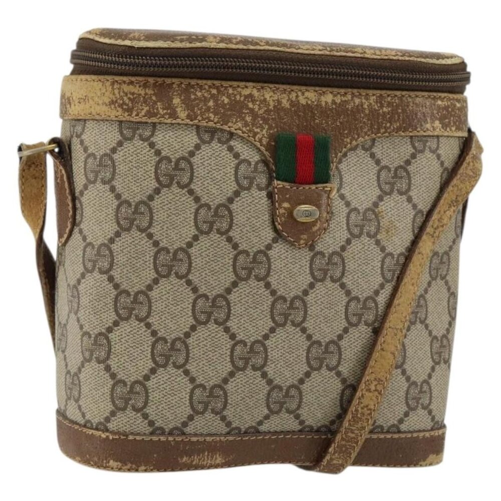 GUCCI GG Supreme Web Sherry Line Bag PVC Beige Gold 904 02 070 Auth 152352 - Picture 1 of 16